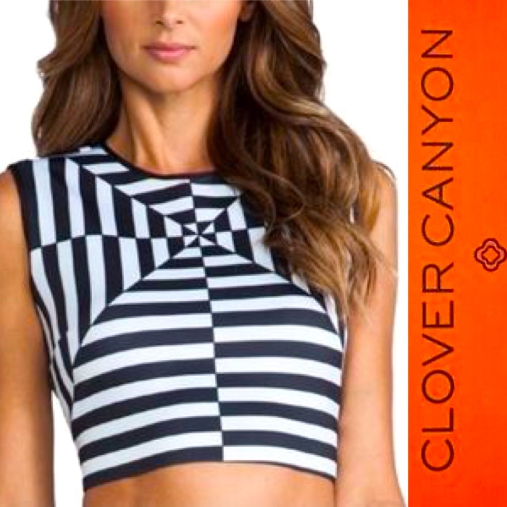 Clover Canyon Crop Top Stripes Sleeveless Black/Light Blue Size M